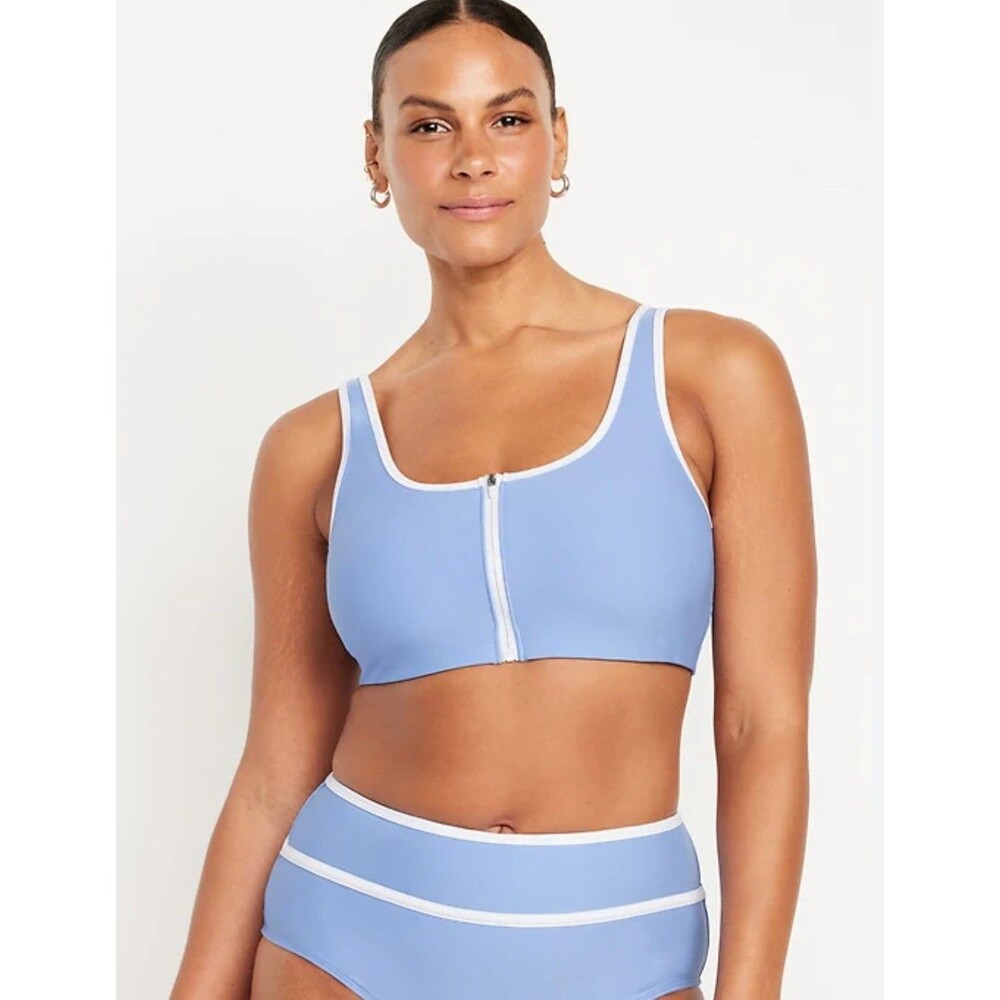 OLD NAVY Large Women's Powder Blue Zip-Front Swim Top Bikini Beach NWOT Bathing